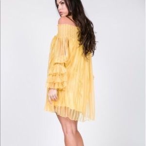 WOMEN'S OFF SHOULDER RUFFLE TIERED SLEEVES DRESS